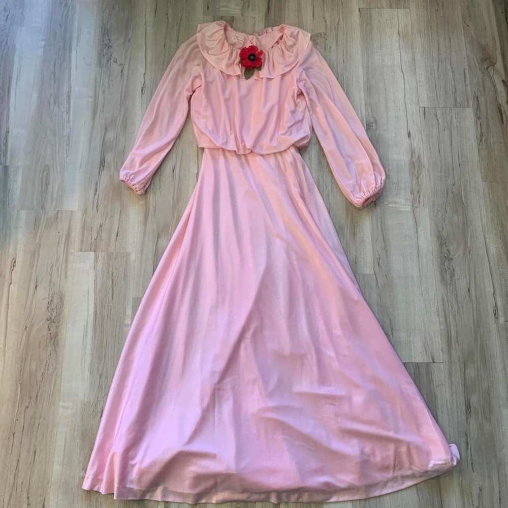 Vintage 1970s‎ prom light pink ruffled color dress. Handmade private label